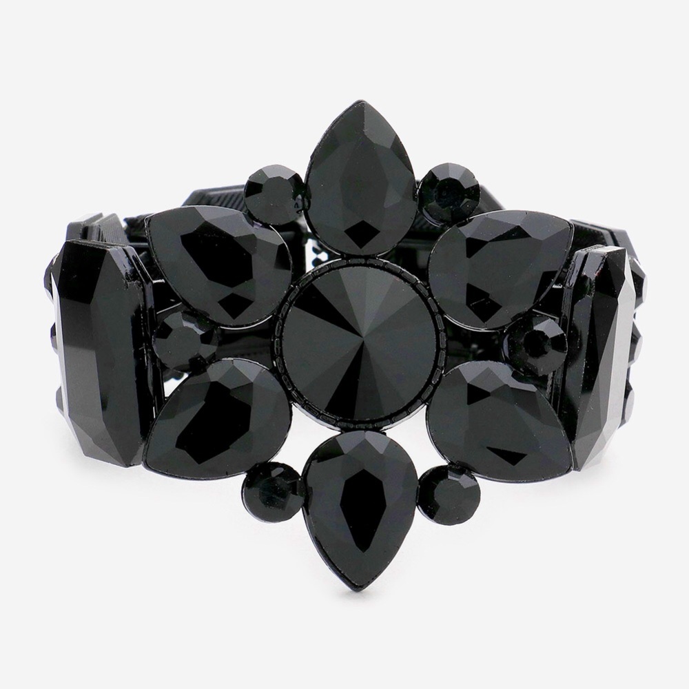 Black Floral Multi Stone Stretch Evening Bracelet - Picture 1 of 2